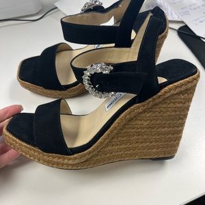 Jimmy Choo Mirabelle Crystal Buckle Wedge Sandal